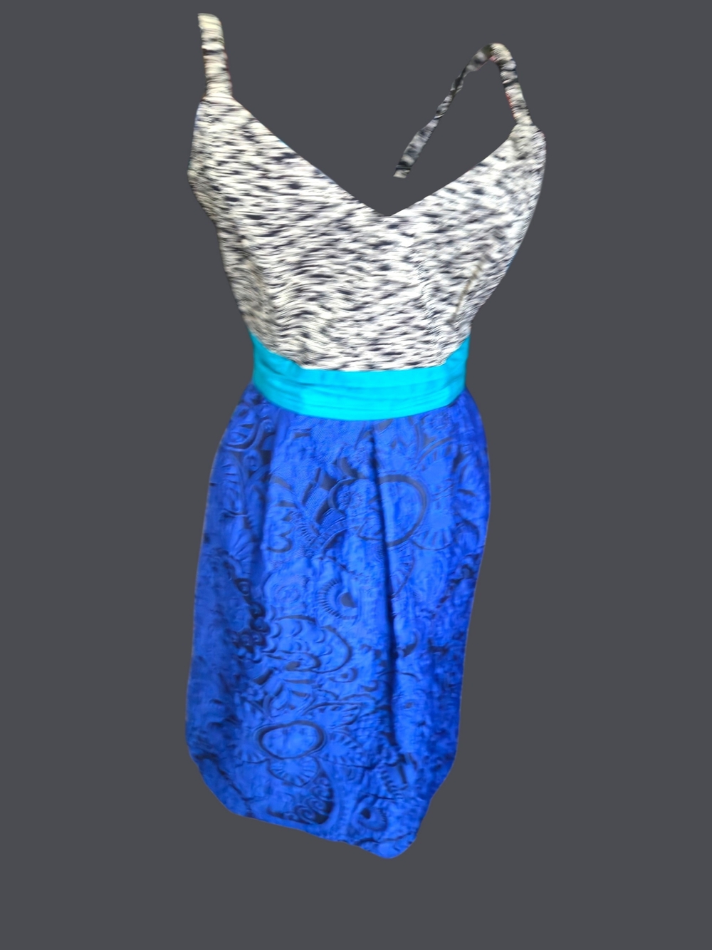 Blue & White Printed Spaghetti Strap Dress with Turquoise Waist